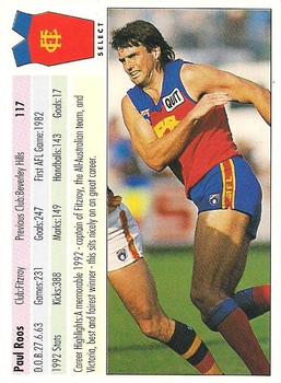 1993 Select AFL #117 Paul Roos Back